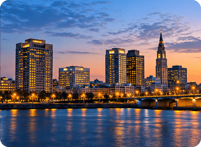 Connecticut skyline at dusk