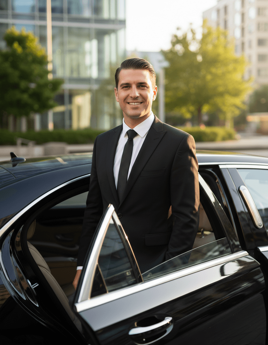 Professional chauffeur with luxury vehicle